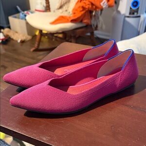 Rothy's Vibrant Pink Flats with Blue Trim